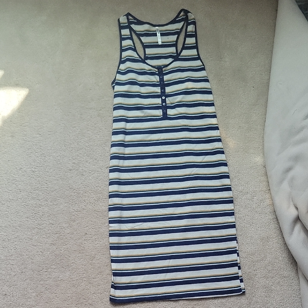 Striped Sleeveless Midi Dress - Blue and Cream